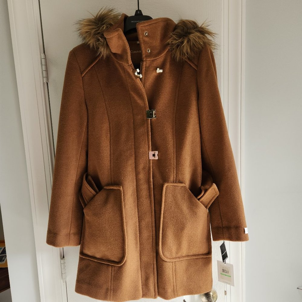 Calvin Klein Wool Blend Coat Size 8, color Vicuna